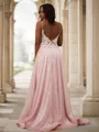 Dazzling A-line V-Neck Sleeveless Sweep Train Tulle Prom Dresses