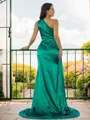 Sheath/Column One-Shoulder Sleeveless Sweep Train Silk like Satin Body-revealing Prom Dresses