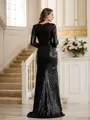 Sheath/Column V-Neck Sparkly Long Sleeves Sweep Train Sequins Prom Dresses