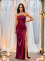 Sheath/Column Spaghetti Straps Modern Sleeveless Sweep Train Silk like Satin Prom Dresses