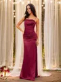 Sheath/Column Spaghetti Straps Modern Sleeveless Sweep Train Silk like Satin Prom Dresses
