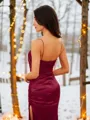 Sheath/Column Spaghetti Straps Modern Sleeveless Sweep Train Silk like Satin Prom Dresses