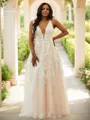 A-line Timeless V-Neck Sleeveless Floor-Length Tulle Prom Dresses