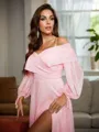 A-line Off-the-Shoulder Long Sleeves Floor-Length 30D Chiffon Classy Prom Dresses