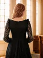 A-line V-Neck Exquisite Long Sleeves Sweep Train Lace Prom Dresses