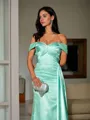 Sheath/Column Off-the-Shoulder Teasing Sleeveless Sweep Train Silk like Satin Prom Dresses