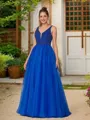 A-line V-Neck Charming Sleeveless Floor-Length Organza Prom Dresses