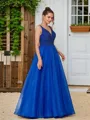A-line V-Neck Charming Sleeveless Floor-Length Organza Prom Dresses