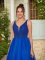 A-line V-Neck Charming Sleeveless Floor-Length Organza Prom Dresses