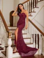 Sheath/Column One-Shoulder Understated Sleeveless Court Train Prom Dresses