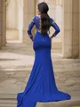 Trumpet/Mermaid High Neck Long Sleeves Curvaceous Sweep Train Jersey Prom Dresses