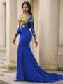 Trumpet/Mermaid High Neck Long Sleeves Curvaceous Sweep Train Jersey Prom Dresses