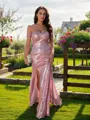 Sheath/Column Off-the-Shoulder Sleeveless Sweep Train Dazzling Sequins Prom Dresses
