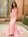 Sheath/Column Halter Sleeveless Sweep Train Slinky Charmeuse Prom Dresses