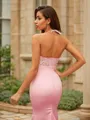 Sheath/Column Halter Sleeveless Sweep Train Slinky Charmeuse Prom Dresses