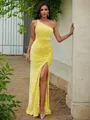 Sheath/Column One-Shoulder Coruscating Sleeveless Sweep Train Velvet Sequins Prom Dresses