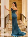 Sheath/Column Off-the-Shoulder Clingy Sleeveless Sweep Train Silk like Satin Prom Dresses
