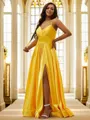 Classic A-line V-Neck Sleeveless Floor-Length Silk like Satin Prom Dresses