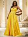 Classic A-line V-Neck Sleeveless Floor-Length Silk like Satin Prom Dresses