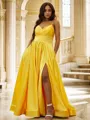 Classic A-line V-Neck Sleeveless Floor-Length Silk like Satin Prom Dresses