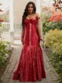 Trumpet/Mermaid Twinkling Off-the-Shoulder Sleeveless Floor-Length Sequins Prom Dresses