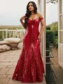 Trumpet/Mermaid Twinkling Off-the-Shoulder Sleeveless Floor-Length Sequins Prom Dresses
