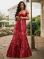 Trumpet/Mermaid Twinkling Off-the-Shoulder Sleeveless Floor-Length Sequins Prom Dresses