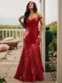 Trumpet/Mermaid Twinkling Off-the-Shoulder Sleeveless Floor-Length Sequins Prom Dresses