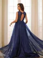 A-line Scoop Sleeveless Sweep Train Dazzling Prom Dresses