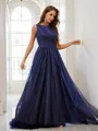 A-line Scoop Sleeveless Sweep Train Dazzling Prom Dresses