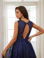 A-line Scoop Sleeveless Sweep Train Dazzling Prom Dresses