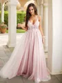 A-line V-Neck Sleeveless Sweep Train Dreamy Prom Dresses