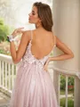 A-line V-Neck Sleeveless Sweep Train Dreamy Prom Dresses