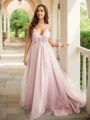 A-line V-Neck Sleeveless Sweep Train Dreamy Prom Dresses