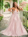 A-line V-Neck Sleeveless Sweep Train Dreamy Prom Dresses