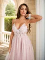 A-line V-Neck Sleeveless Sweep Train Dreamy Prom Dresses