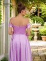 A-line Off-the-Shoulder Pretty Sleeveless Floor-Length Silk like Satin Prom Dresses