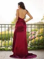Head-turning Sheath/Column V-Neck Sleeveless Sweep Train Silk like Satin Prom Dresses