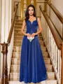 A-line V-Neck Timeless Sleeveless Floor-Length Prom Dresses