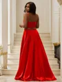 A-line Spaghetti Straps Sleeveless Sweep Train Silk like Satin Elegant Prom Dresses