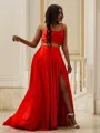 A-line Spaghetti Straps Sleeveless Sweep Train Silk like Satin Elegant Prom Dresses