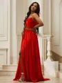 A-line Spaghetti Straps Sleeveless Sweep Train Silk like Satin Elegant Prom Dresses
