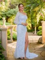 Sheath/Column One-Shoulder Timeless Long Sleeves Sweep Train Tulle Prom Dresses