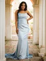 Sheath/Column Spaghetti Straps Sleeveless Sweep Train Trendy Open Back Prom Dresses