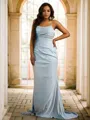 Sheath/Column Spaghetti Straps Sleeveless Sweep Train Trendy Open Back Prom Dresses