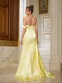 Sheath/Column Off-the-Shoulder Clean-lined Sleeveless Sweep Train Satin Prom Dresses
