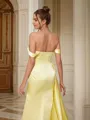 Sheath/Column Off-the-Shoulder Clean-lined Sleeveless Sweep Train Satin Prom Dresses