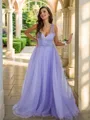 A-line Sweetheart Sleeveless Chic Sweep Train Tulle Prom Dresses