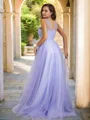 A-line Sweetheart Sleeveless Chic Sweep Train Tulle Prom Dresses