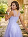 A-line Sweetheart Sleeveless Chic Sweep Train Tulle Prom Dresses